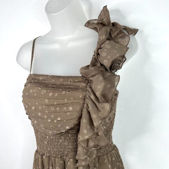 Chelsea & Violet Brown Ruffle Shoulder Party Dress S - Picture 11 of 15